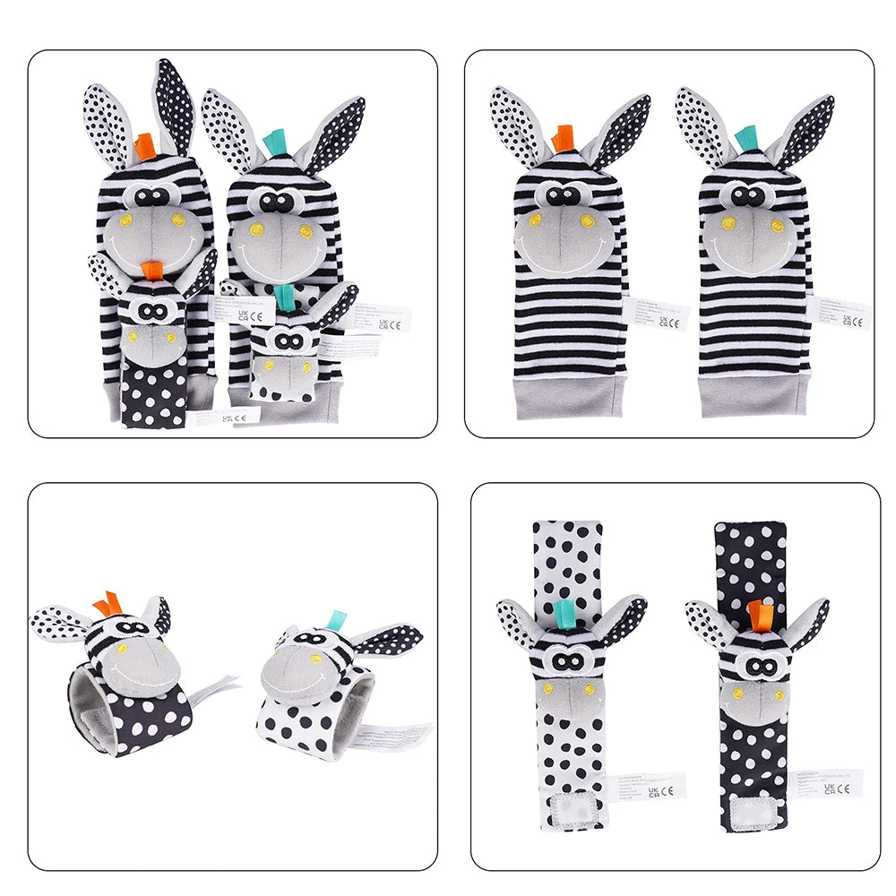 4PCS/SET Baby Rattle Socks Wrist Strap Rattles Set Cute Stuffed Animals Foot Finder Socks 0~12 Months For Infant Newborn Gift
