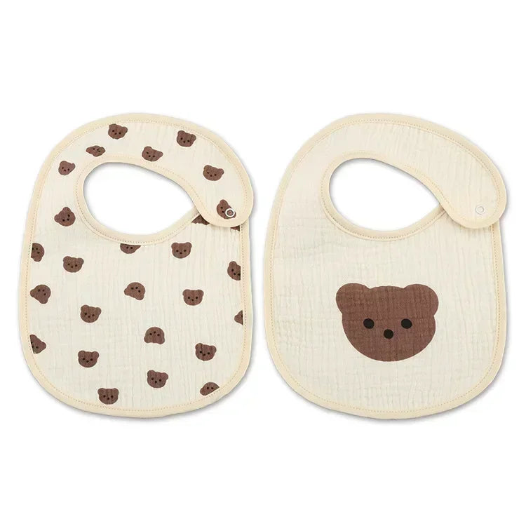 2pcs Summer Waterproof Baby Bibs Cute Cotton Infant Bib Newborn Burp Cloths for Kids Boy Girl Soft Feeding Saliva Towel